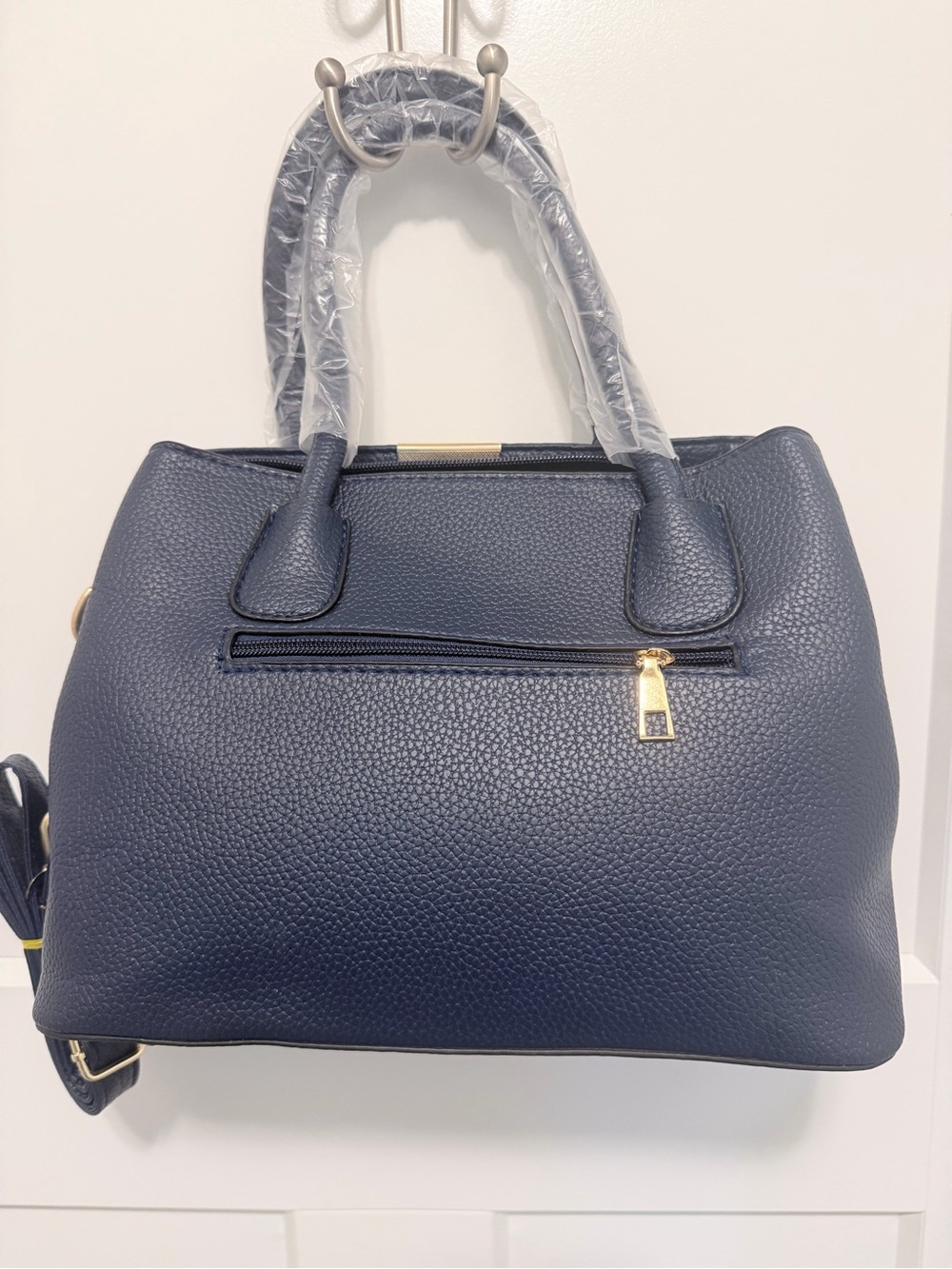 Vegan Leather Convertible Crossbody Satchel Bag in navy blue - Picture 5 of 8